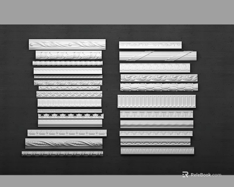 Various Gypsum Molding Designs with Different Patterns for Interior Wall and Ceiling 3d model 