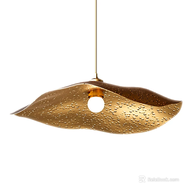 Golden Leaf Shaped Pendant Light With Perforated Surface And Circular Cutout 3d model