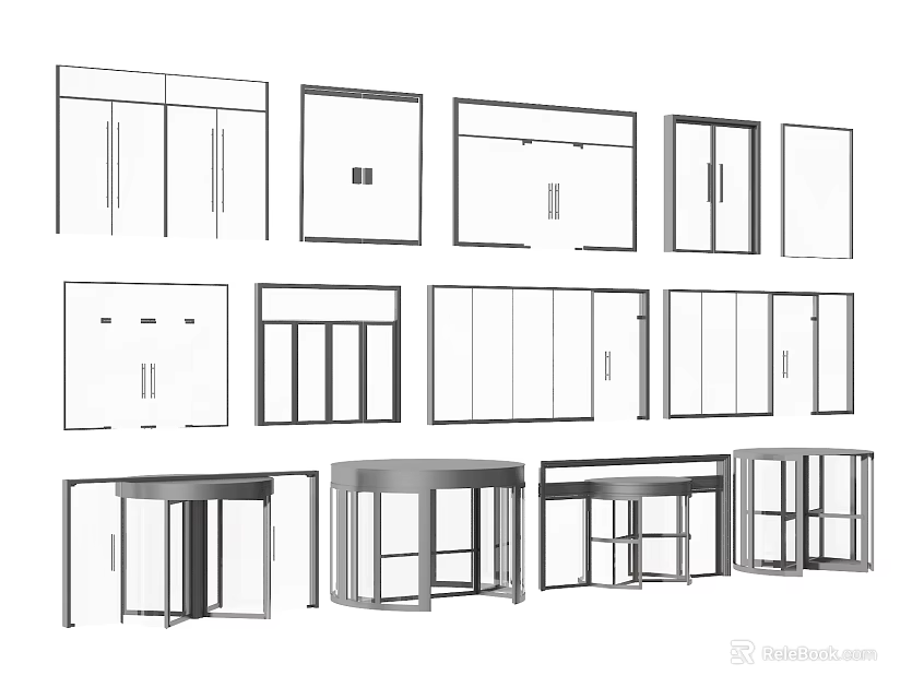 Different Types Of Door Window Frame And Furniture Structure Line Drawings With Various Styles 3d model 