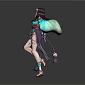 Game Anime Character In Traditional Kimono With Blue Red Outfit And Ornate Hair Accessories