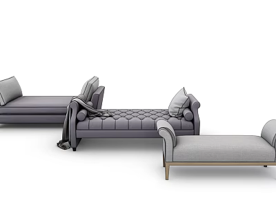Modern Home Ottoman Collection With Tufted Seats Plush Cushions And Metal Legs 3d model