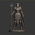 Detailed Armored Woman Statue Holding Staff Standing On Magic Circle Base