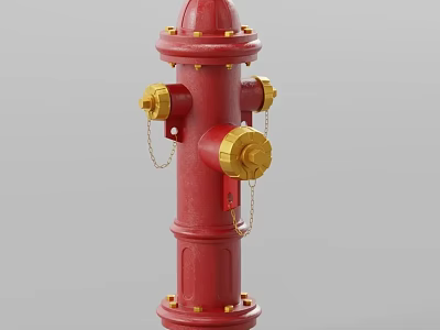 Red Fire Hydrant With Golden Valves And Chains For Fire Safety Equipment 3d model