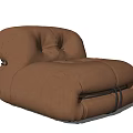 Brown Leather Single Seater Sofa With Modern Curved Design And Straps