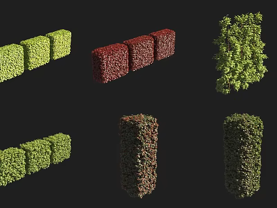 Decorative Cube and Cylinder Shaped Green Red Bushes in Various Designs 3d model