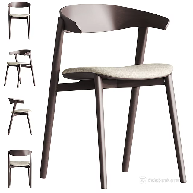 Modern Dining Chair With Wooden Frame And Upholstered Seat In Sleek Design 3d model 