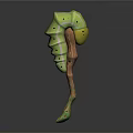 Fantasy Character And Mythical Creature With Green Spiral Body Yellow Accents Wooden Leg Eye Dots