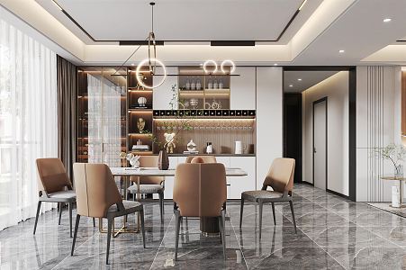 Light Luxury Restaurant Dining Table and Chair Combination Restaurant Chandelier Sideboard Wine Cabinet Restaurant Curtain Wine Cabinet Tableware Restaurant Ornaments 3d model