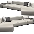 Beige Sectional Sofa With Gray And Beige Cushions And Gray Throw Blanket 3d model