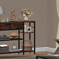 Modern Home Storage Shelf With Wooden Top Metal Frame Decorative Items And Books