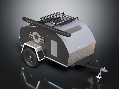Modern Functional Trailer For Travel With Roof Rack And Surfboard 3d model