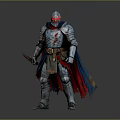 Man in Silver Armor With Red Helmet Holding Knife And Red and Blue Cape