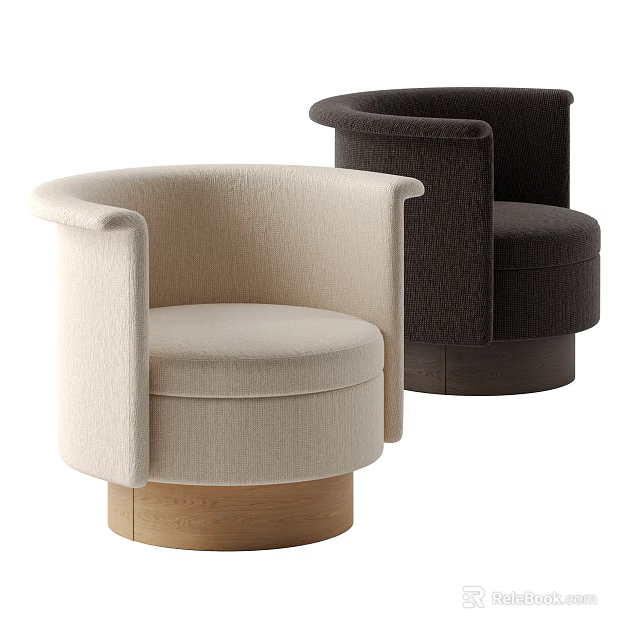 Modern Upholstered Armchairs in Beige and Dark Gray with Wooden Bases 3d model 