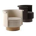 Modern Upholstered Armchairs in Beige and Dark Gray with Wooden Bases