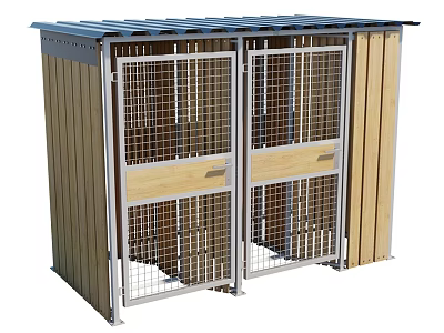 Ground Mounted Wooden Shed With Metal Roof And Double Wire Mesh Doors 3d model