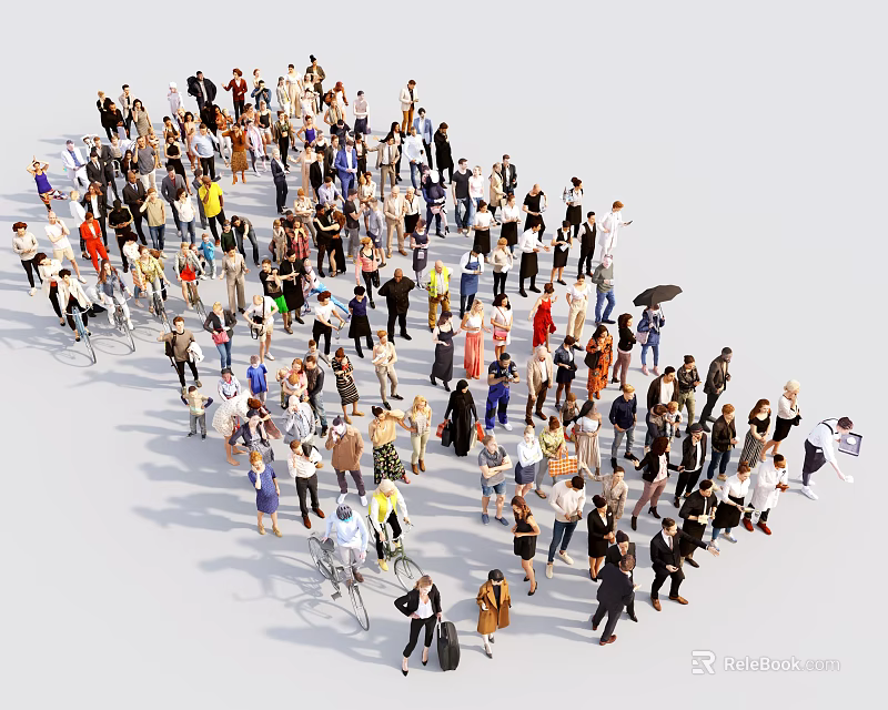 Diverse Crowd of People Forming Heart Shape with Various Poses and Clothing 3d model 