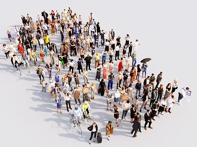Diverse Crowd of People Forming Heart Shape with Various Poses and Clothing 3d model