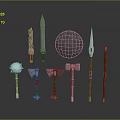 Ancient Weapons Collection Featuring Swords Shields Axes Spears And Maces 3d model
