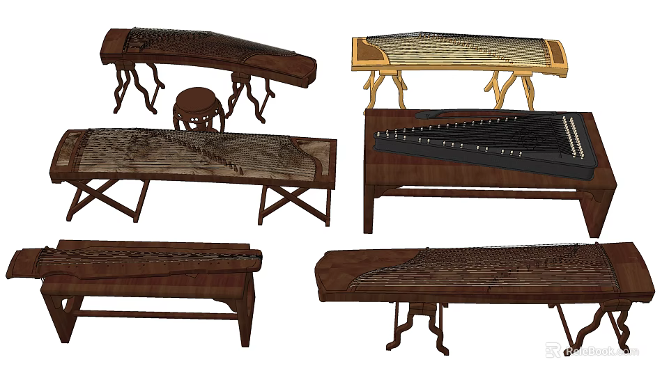 Handmade Traditional Chinese Guzheng String Instrument With Wooden Frame And Classic Design 3d model 