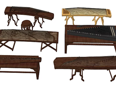 Handmade Traditional Chinese Guzheng String Instrument With Wooden Frame And Classic Design 3d model
