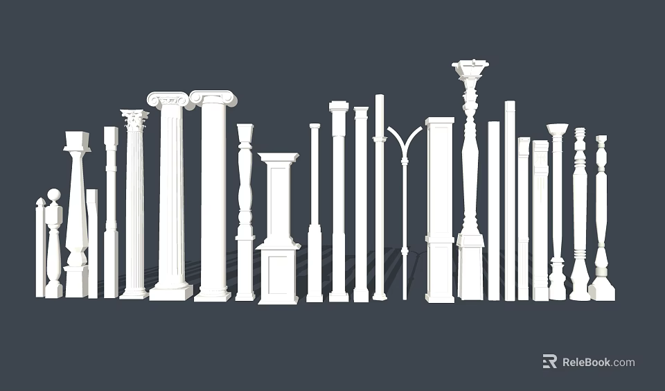 Classical Roman Columns With Various Styles And Decorative Architectural Details 3d model 