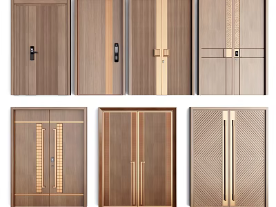 Elegant Modern Wooden Double Doors With Various Designs And Metal Accents 3d model