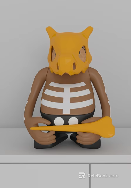 Decorative Ornament Set With Yellow Bird Beak Mask Brown Body And White Skeleton Pattern 3d model 