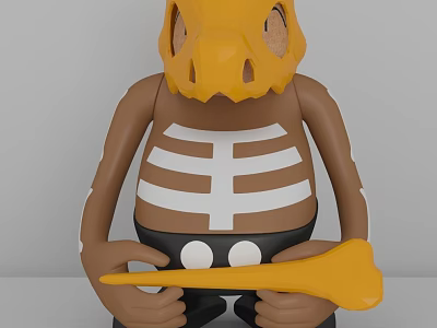 Decorative Ornament Set With Yellow Bird Beak Mask Brown Body And White Skeleton Pattern 3d model