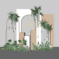Chic Window Display Styling With Arched Frames Palm Plants Hanging Lights And White Flowers 3d model