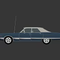 Classic Blue Sedan with White Roof Antenna and Glossy Exterior on Dark Surface