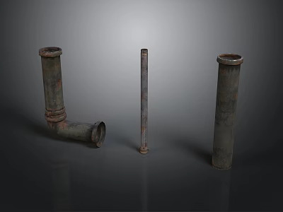 Rusty Metal Pipes Equipment With L Shaped And Straight Designs On Gray Background 3d model