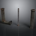 Rusty Metal Pipes Equipment With L Shaped And Straight Designs On Gray Background