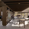 Book Art Inspired Library Interior With Wooden Beam Ceiling And Reading Tables