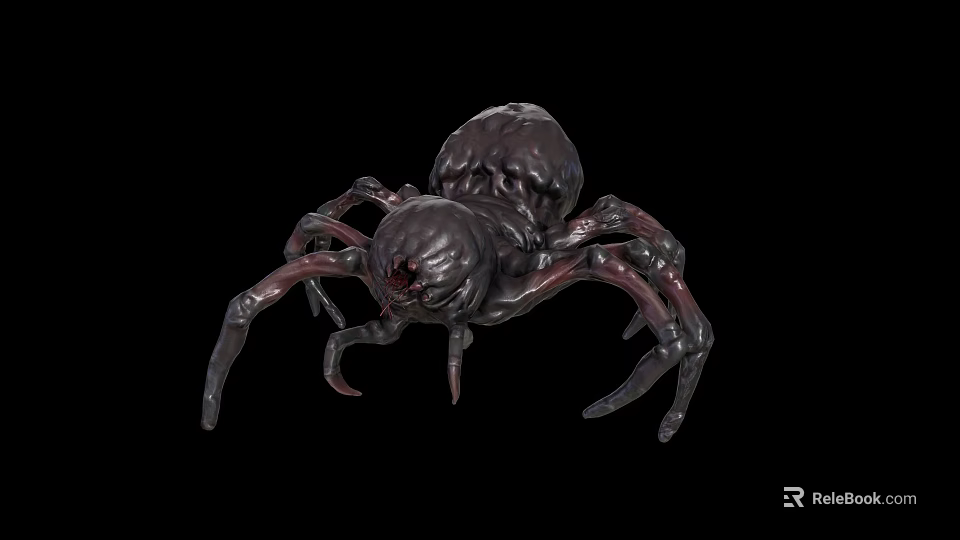 Glossy Black Reptile With Red Eye Details On Dark Background Close Up View 3d model 