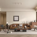 Modern Living Room Interior With Brown Sofa Coffee Table Decorative Painting And Ceiling Lights