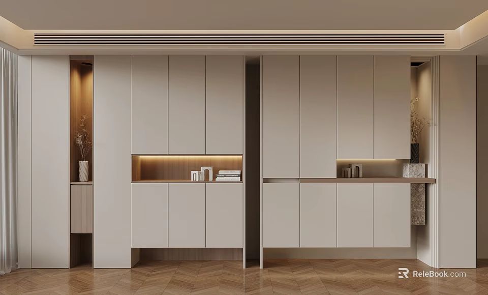 Modern White Shoe Cabinet Design With Open Shelves LED Lighting And Minimalist Style 3d model 
