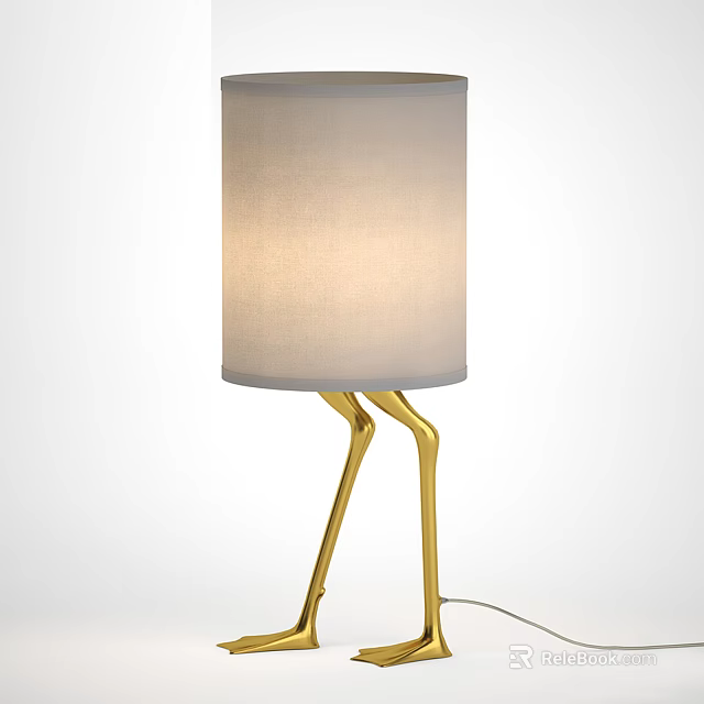 Elegant Table Lamp with Golden Curved Legs and Light Linen Lampshade Design 3d model 