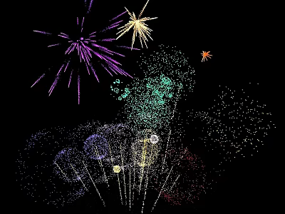 Professional Commercial Event Equipment with Colorful Fireworks Display on Black Background 3d model