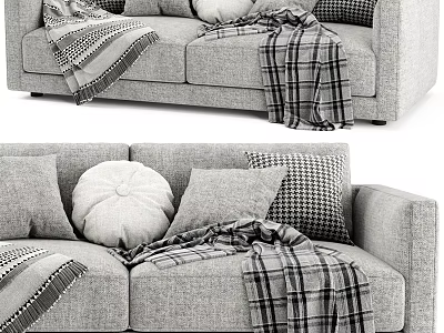 Cozy Two Seater Sofa with Plush Pillows and Checkered Blanket Accents 3d model