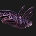 Purple Alien Creature With Sharp Spikes Fierce Mouth And Elongated Limbs 3D Rendering