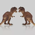 Two Tyrannosaurus Rex Reptile Models Standing Facing Each Other With Open Mouths
