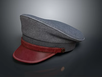 Gray Wool Casual Hat With Red Leather Brim And Classic Daily Design 3d model