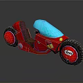 Stylish Red Modern Motorcycle With Blue Windshield Brown Seat And Black Tires