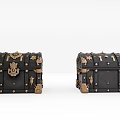 Vintage Black Decorative Chests With Golden Accents And Metal Hardware Details