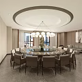 Elegant Modern Private Dining Room Interior With Round Table Chandelier Sofa And Artwork 3d model