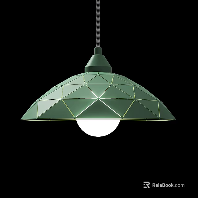 Modern Green Geometric Pendant Light Fixture With Patterned Shade And Bulb 3d model
