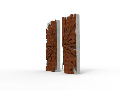 Modern Artistic Installation With Radial Cut Wood And Concrete Frames 3d model