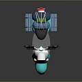 Turquoise Vintage Scooter Featuring Front Headlight Rear Storage Boxes And Green Luggage Bags