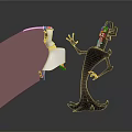 Sword Wielding Character Jumping Near Black Creature With Green Face And Red Comb