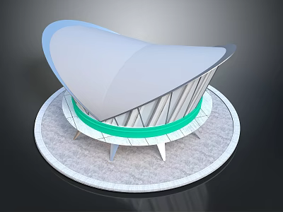 Modern Cultural Center Building With Curved Roof Green Band And Circular Base 3d model